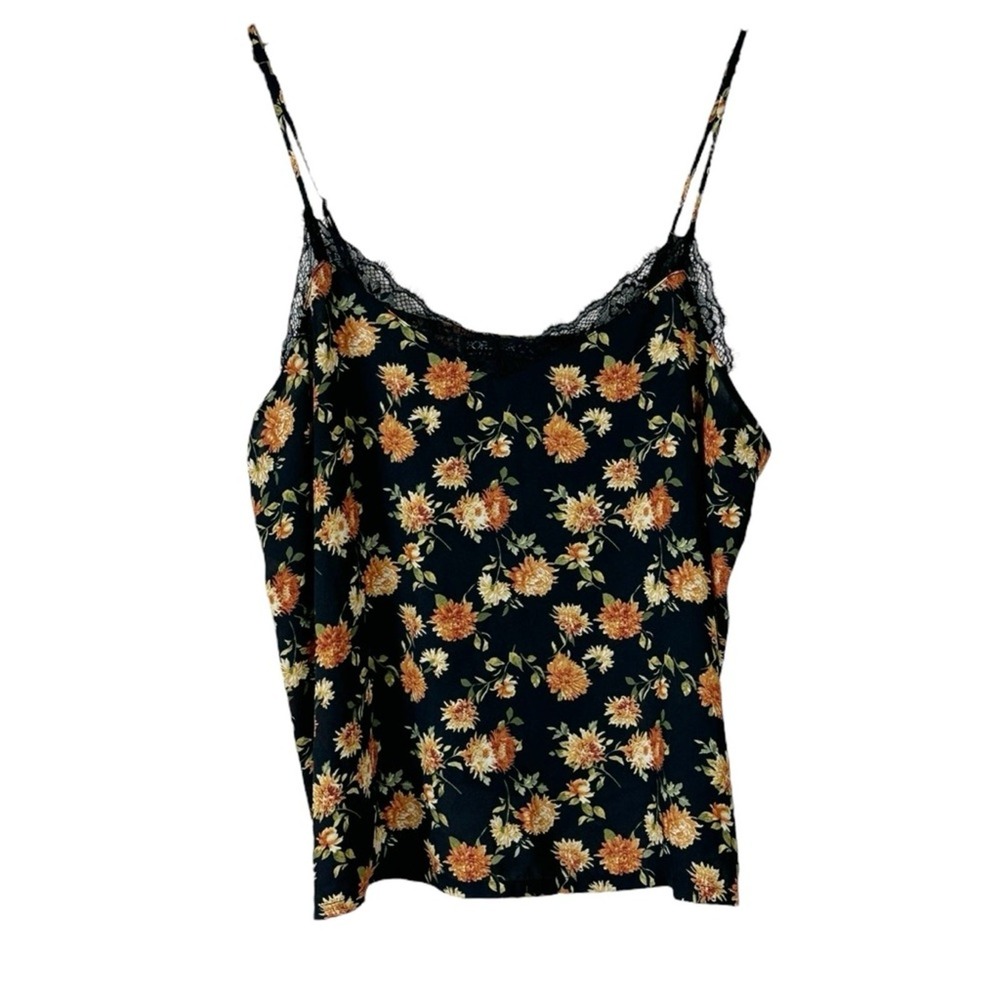 Forever 21 Floral Lace Cami Top Womens 0X Black Orange Boho Cottagecore Fall